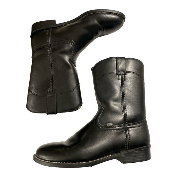 Justin Basics Black Cowboy Leather Roper Boot Men's Size 9EE - Picture 3 of 16